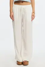 White Stripe Wide Leg Pants Elasticated Waist - Size 14L, Women's Wide Leg Pants