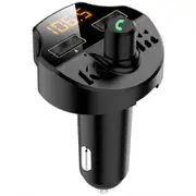T66 Multifunctional Car Bluetooth 5.0 Dual USB Ports Charger MP3 Player Hand Free FM Transmitter with LED Display Support TF Card Music- Black