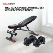 Powertrain 48KG Adjustable Dumbbell Set (Blue) with FID Weight Bench