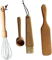 FUNOMOCYA 4-Piece Kitchenware Set Cooking Utensils Baking Tools Wooden Spatula Measuring Spoon Multipurpose Spoon