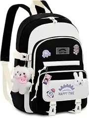 [Tanou] School Bag Girls Backpack School Teenager with Cute Pendant, 20 Litre School Backpack for Girls 3rd to 7th Grade, Lightweight Water-Repellent Nylon Kids School Bag