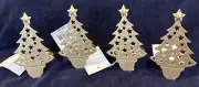 NWT Bloomingdale’s Flat Gold-tone Christmas Tree Napkins Rings Set Of 4