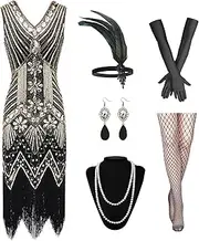 [GOHOY] Women's 1920S Sequin Fringed Gatsby Flapper Dress with Roaring 20s Accessories