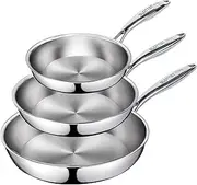 [SLOTTET] 8-10-11.5inch Frying Pan Set Tri-Ply Stainless Steel Skillet Set,No Coatings Frying Pan with Stay-cool Handle for Cooking,Pots and Pans Set,Dishwasher and Oven Safe