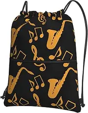 EdWal Musical Notes Treble Print Drawstring Backpack Gym Bags Sports Bags With Zipper Pocket For Travel Swimming Beach, Black, One Size