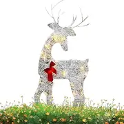 Keyubria Light Up Deer Outdoor Christmas Decorations - Iron Holiday Outdoor Lighted Deer with Bell Bow - Lawn Decoration Deer Yard Lights Decor for Festive Glow