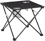 Folding Camping Table, Portable Square Tables with 2 Cup Holders, Lightweight Small Beach Table with Carry Bag for Outdoor Picnic BBQ Party (Black)