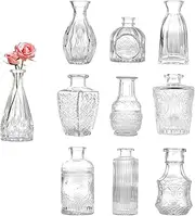 Bud Vases, 10-Piece Transparent Vases, Decorative Table Glass Vases for Flowers, Small Vintage Vase, Center Decoration, Suitable for Flower Arrangement, Party, Wedding