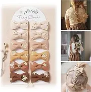 Baby Toddler Girls Hair Ties with Daisy Linen Bows,12 pcs No Damage Elastic Nylon Hair Bands Ponytail Holders,Small Hair Accessories Gifts for Girls Kids Children Thick Thin Hair