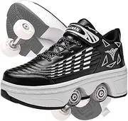 [RDJSHOP] Roller Skates for Woman, Quad Roller Skates for Girls/Boys, Technical Skateboarding Running Shoe, Adjustable Double-Row Deformation Shoes,Black-6