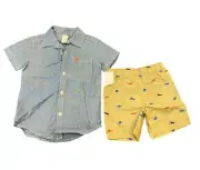 Carter’s 2T Boy Toddler Dinosaur Spring Summer Shorts Button Down Clothes Set