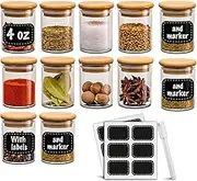 HEYInova Glass Spice Jars,12 Pcs Glass Jars with Airtight Bamboo Lids,Glass Food Storage Jars with Spice Labels, Pantry Storage Containers for Spice, Tea, Coffee, Sugar, Small Containers for Kitchen