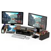 Desk Dual Monitor Stand Riser with Drawer Rustic Brown