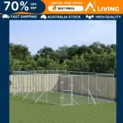 Outdoor Dog Kennel Silver 4x8x2 m Galvanised Steel Pet House Large Dog Run 90456