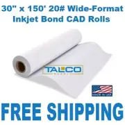 (2) 30'' x 150' 20# Bond Wide-Format Plotter Paper CAD Roll ~FREE SHIPPING~