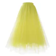 Womens Pleated Gauze Knee Length Tulle Skirt Adult Dancing Skirt Yellow L