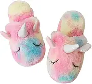 [techcity] Rainbow Unicorn Slippers/Cute Fluffy Girls Slippers/Cozy Plush Indoor Outdoor Women Slippers/Best Unicorn Gifts