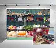 Loccor 5x3ft Fabric Farmers Market Backdrop Vegetables Grocery Store Fruits Vegetable Exhibition Photography Background Thanksgiving Day Backdrop Baby Shower Photo Booth Studio Props