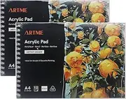Artme A4 Acrylic Pad (2 Pack) - 12 Sheets/ 400gsm Extra Heavyweight/Cold Pressed/Acid Free for A Variety of Wet and Dry Media – Premium Quality Drawing Pad Sketchbook Acrylic and Gouache Painting