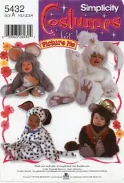 UNCUT Costume Pattern Toddler Mouse Bunny Monkey Dog A 1/2 2 3 4 Simplicity 5432