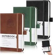 Hopton Notebook A6, 3-Piece Notebook Set, 192 Pages, 80 g/m², Leather Notepad, Small Notebook A6 Lined, Journal Notebook, Travel Journal, Embossed Tree Design (Brown, Green, Black)