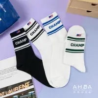在飛比找蝦皮商城優惠-AHUA阿華有事嗎 韓國襪子 CHAMP條紋國旗男生中筒襪 