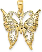 [JewelryWeb] 14ct Gold Butterfly With Angel Wings Cut out and 2 d Charm Pendant Necklace 28.4x21.95mm Wide