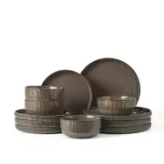 12 Piece Dinnerware Plates Bowls Stoneware Sets For 4 Kitchen Reactive Glaze