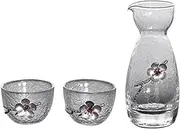Wine Jug Sake Set with a Bottle Metal 3D Plum Flower 3 Piece Glass Sake Set Japanese Style Sake Glassware for Warmer or Cold Wine Wine Glass