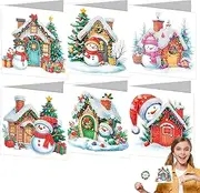 Christmas House Cards,6X Make Rhinestone Painting Holiday Cards with Envelopes - Rhinestone Painting Christmas Cards, Art Crafts Kit for Friends and Family