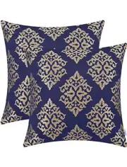 CaliTime Throw Pillow Covers Cases 18” Navy Gold Damask FAST SHIPPING USA