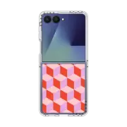 Galaxy Z Flip7 Clear Magnetic Case Tumbling Block Red and Pink