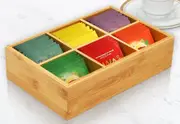 6 Compartment Bamboo Home Organizer Storage for Tea, Coffee, Bathroom & Crafts