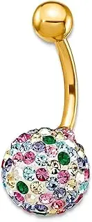 [JewelryWeb] 10k Yellow Gold With Multi color Crystal Ball Belly Ring Dangle 23x11mm Wide Body Piercing-Ring for Women