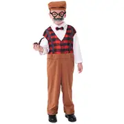 Kids Grandpa Fancy Dress 100 Days Of School Old Man Cosplay Party Costume,Brown - 8-10Years