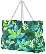 [Yoogain] Geometric Abstract Leaf Summer Large Capacity Bag For Women with side pocketes Big Tote Bagss Perfect for Travel Pool Swim Beach Vacation Necessities, Geometric Abstract Leaf Summer, 1 size