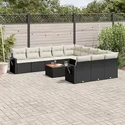 Outdoor 12 Piece Garden Sofa Set with Cushions Black, Modular Design, Assembly Required, Convenient Side Table, Removable and Washable Cover, 62x62x69cm Poly Rattan