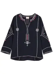 Isabel Marant Clarisa Embroidered Cotton Tunic - Dark Blue - 10 10