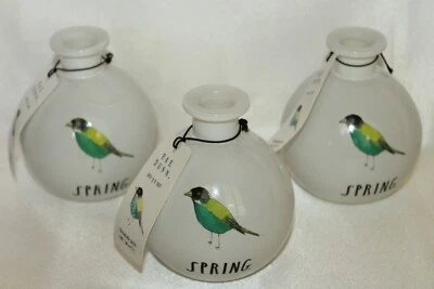NEW! NWT! RAE DUNN Spring Bird 2017 White Opaque Glass Vase Set of 3