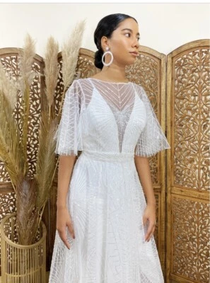 Tulle Glitter Wedding Dress, Flutter Sleeve Dress Bibiluxe