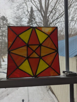 STAINED GLASS QUILT SQUARE HANDCRAFTED SUN CATCHER PANEL