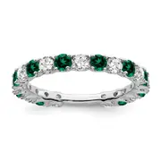 Solid 14k White Gold Created Simulated Emerald and CZ Band