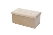 Boxsweden 76x36cm Ottoman Storage Cube Faux Velvet Home Organiser Stool Cream