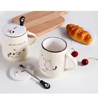 在飛比找momo購物網優惠-【可愛貓】陶瓷麥點馬克杯450ml+附湯匙/ 陶瓷馬克杯(買