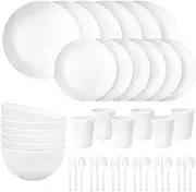 EjonirInjonir EI 42pcs Wheat Straw Dinnerware Set,White Plates and Bowls Sets,Reusable Plastic Plates,Unbreakable Dinner Plates,Hard Premium Deep Dinner Plates for College Dorm Room,Camping,Picninc