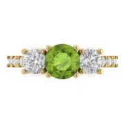 2ct Round 3 stone Natural Peridot Promise Bridal Wedding Ring 14k Yellow Gold
