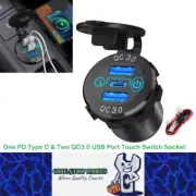 12-24V USB Charger Outlet One PD Type C & Two QC3.0 USB Port Touch Switch Socket