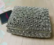 CHRISTIAN SIRIANO Jewelry Trinket Box Silver Faux Diamond Hinged Lid