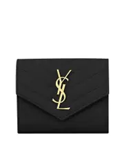 Saint Laurent Monogram Compact Tri Fold in Grain de Poudre Embossed Leather