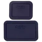 Pyrex (1) 7213-PC 1.9 Cup and (1) 7214-PC 4.8 Cup Dark Blue Rectangle Lid Covers